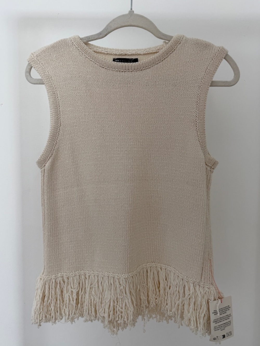 ASOS Cream Sleeveless Knit Fringe Hem Top